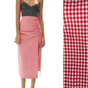 Zara Gingham High- Slit Zip Ruched Skirt
